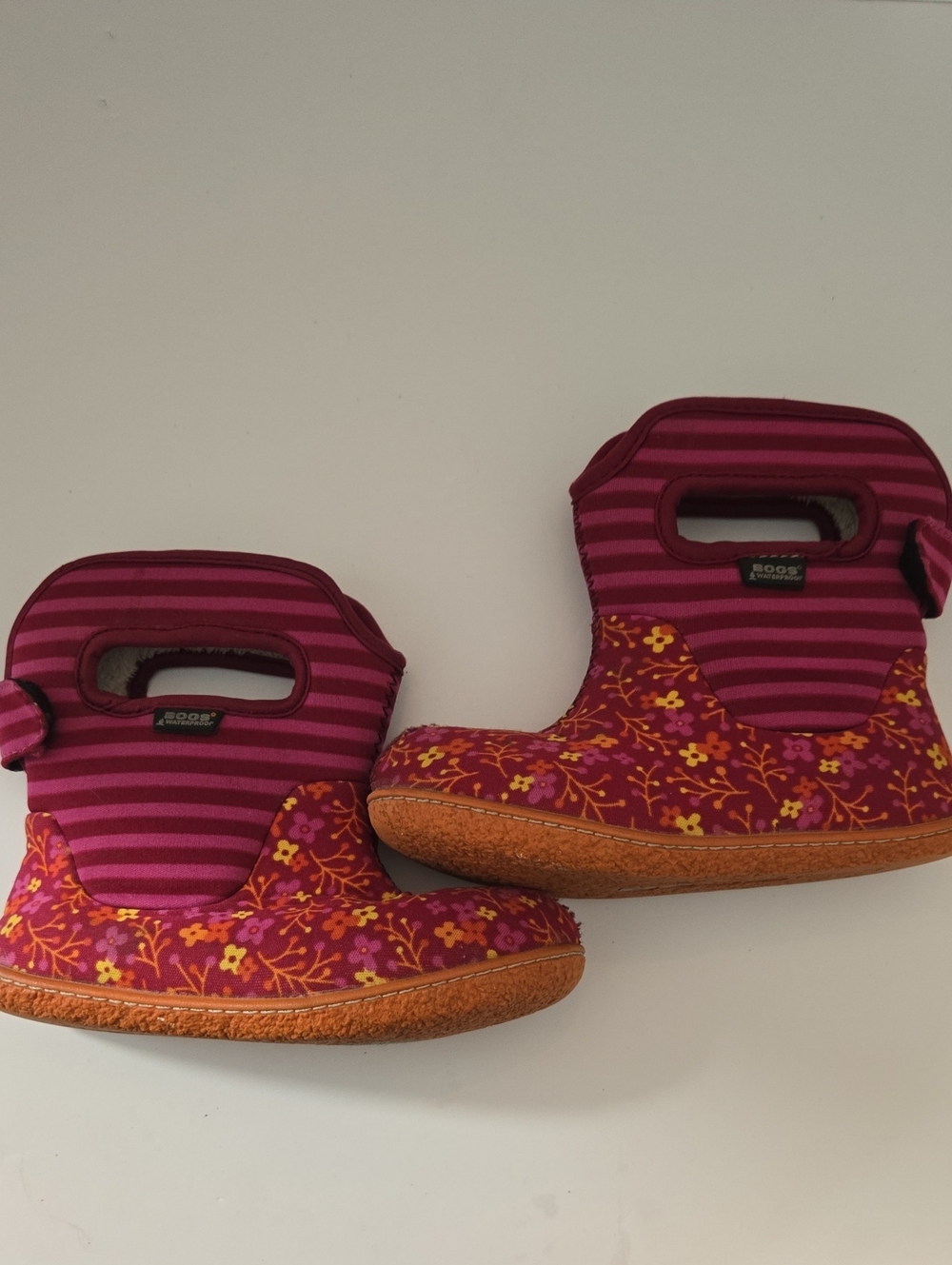 Bogs Kids Magenta Floral & Stripe Waterproof Boot